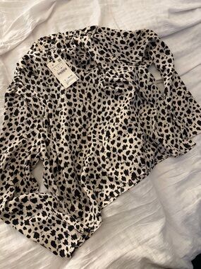 Zara Animal Print Long-Sleeve Blouse, SZ L, BRAND NEW
